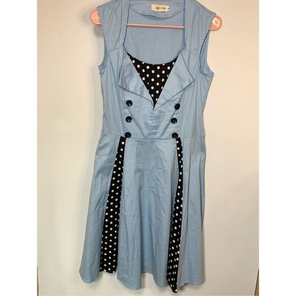 Killreal Women's Polka Dots Knee Length Sleeveless Swing Dress Blue Size Medium - Picture 1 of 10